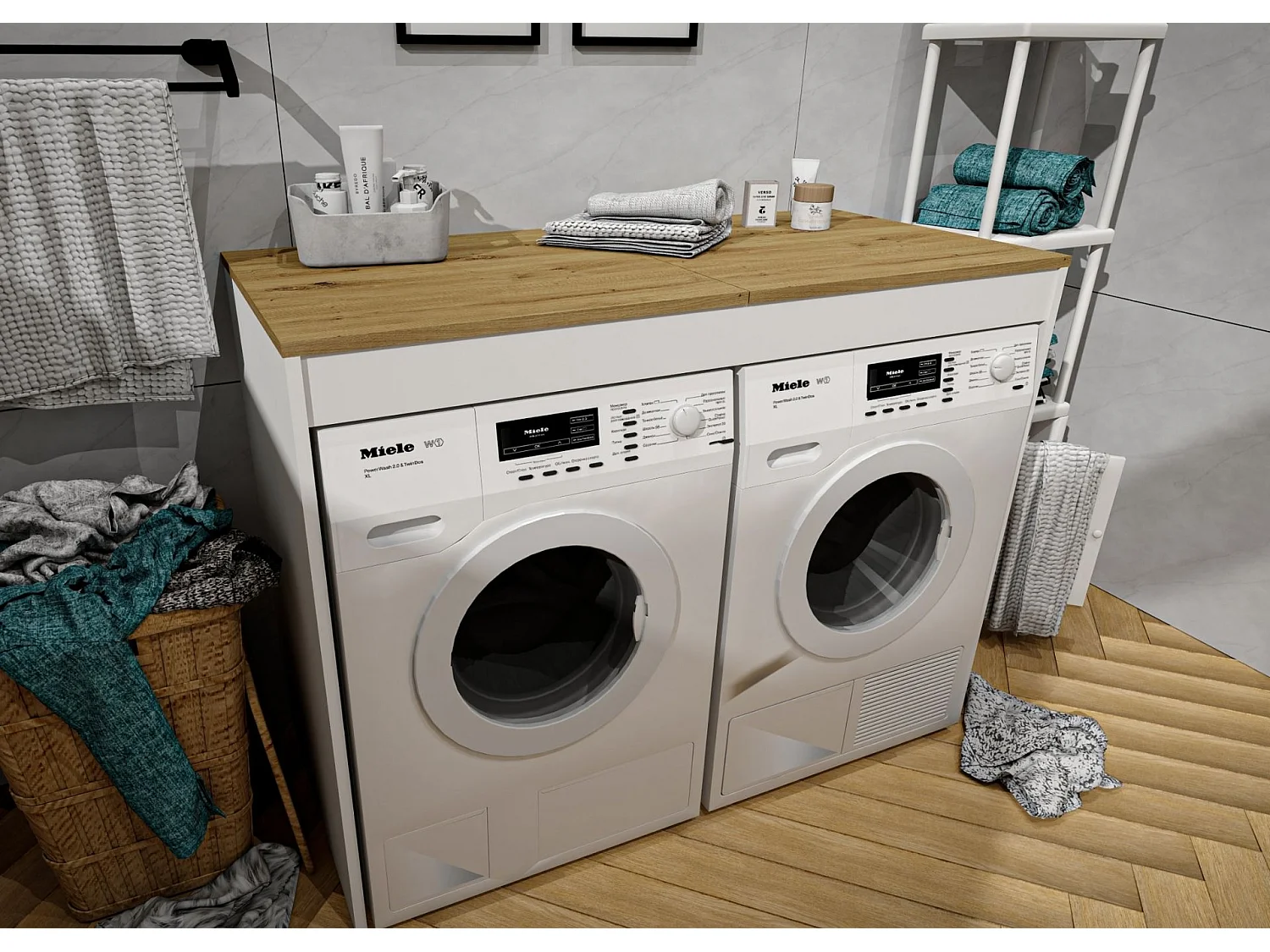 Armoire de Lavage RAUMHIRSCH – Meuble Compact et Élégant pour Machine à Laver et Sèche-Linge