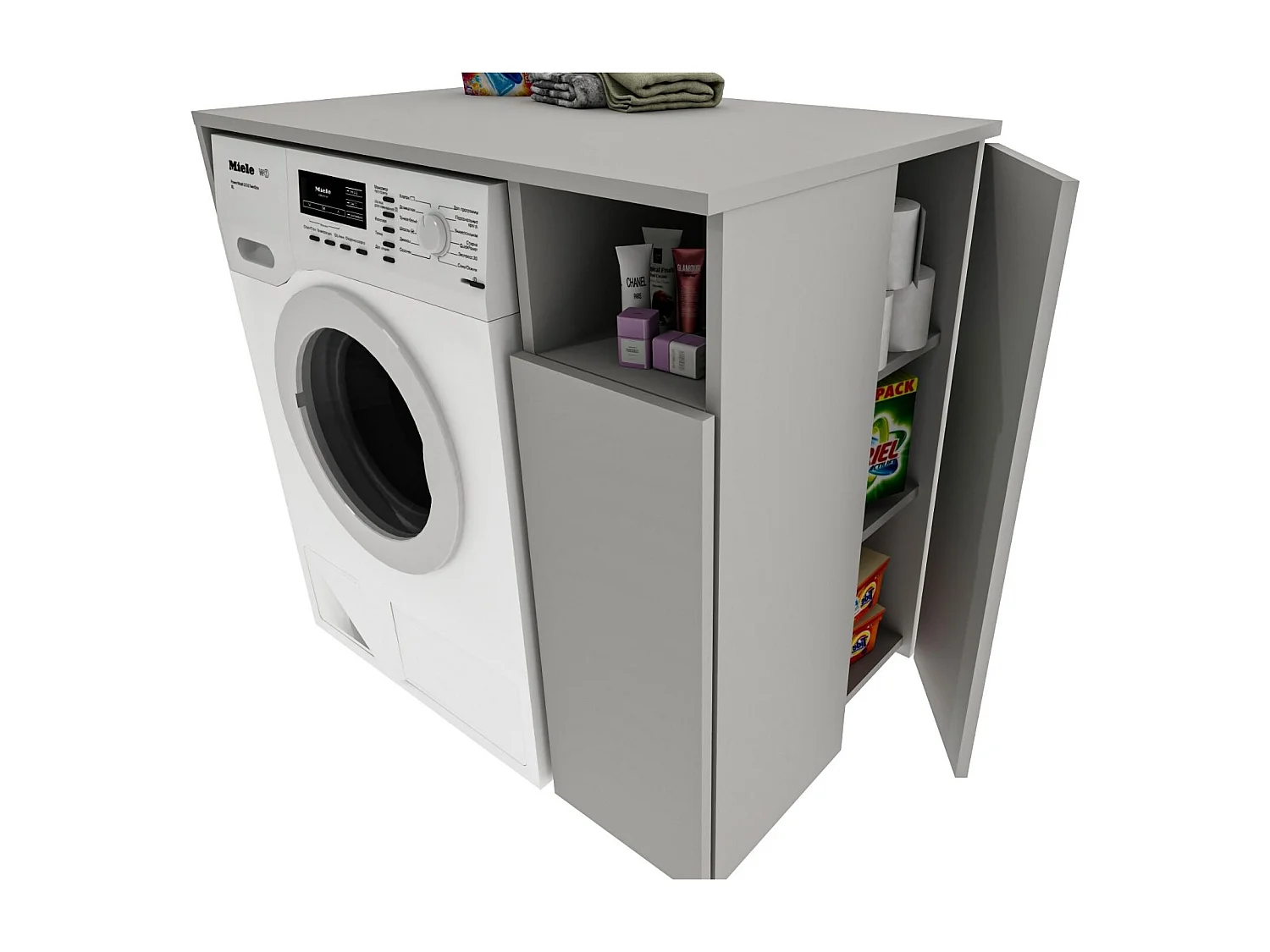 Meuble Surélevé pour Machine à Laver et Sèche-linge avec Étagères de Rangement