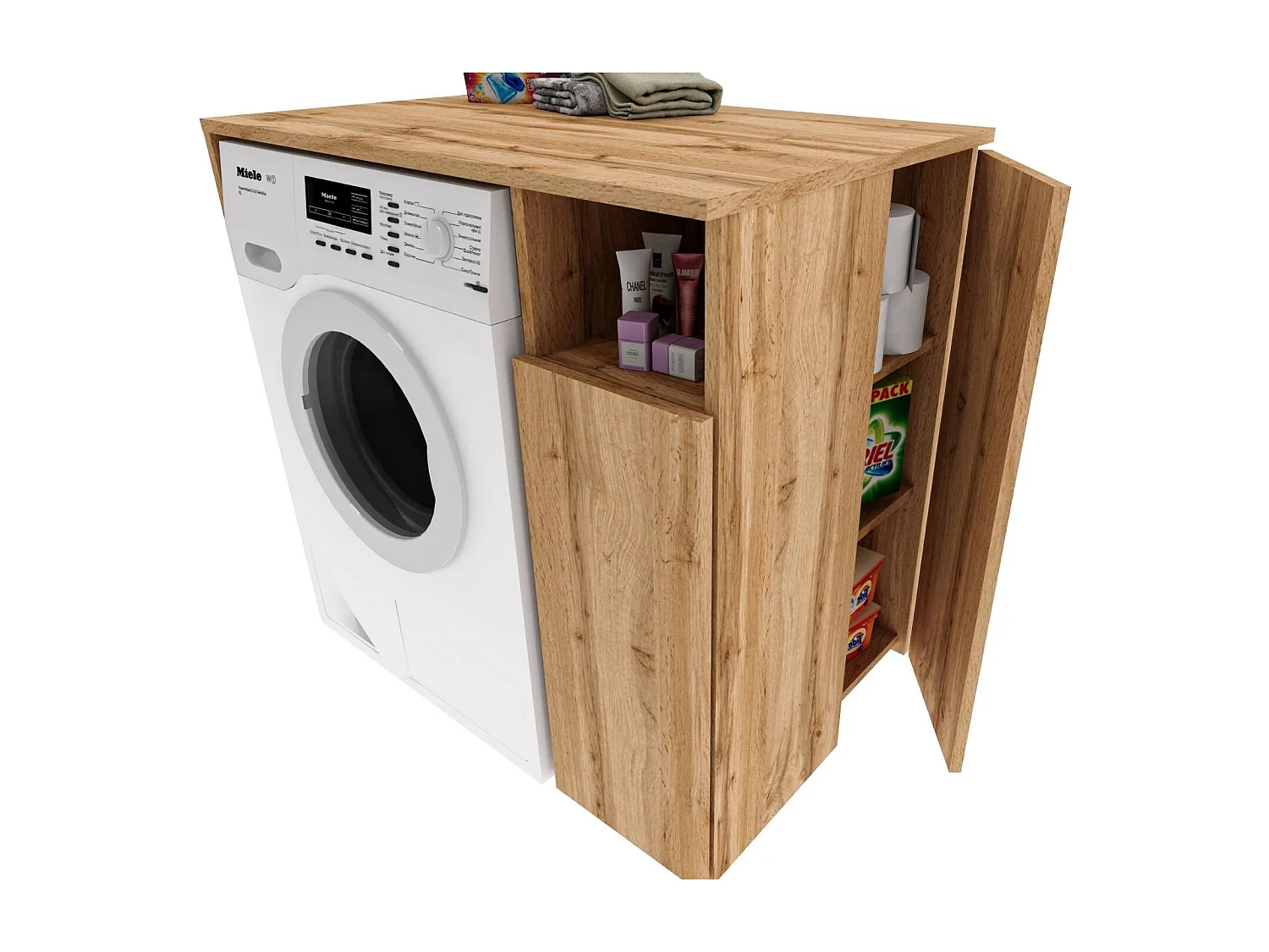 Meuble Surélevé pour Machine à Laver et Sèche-linge avec Étagères de Rangement