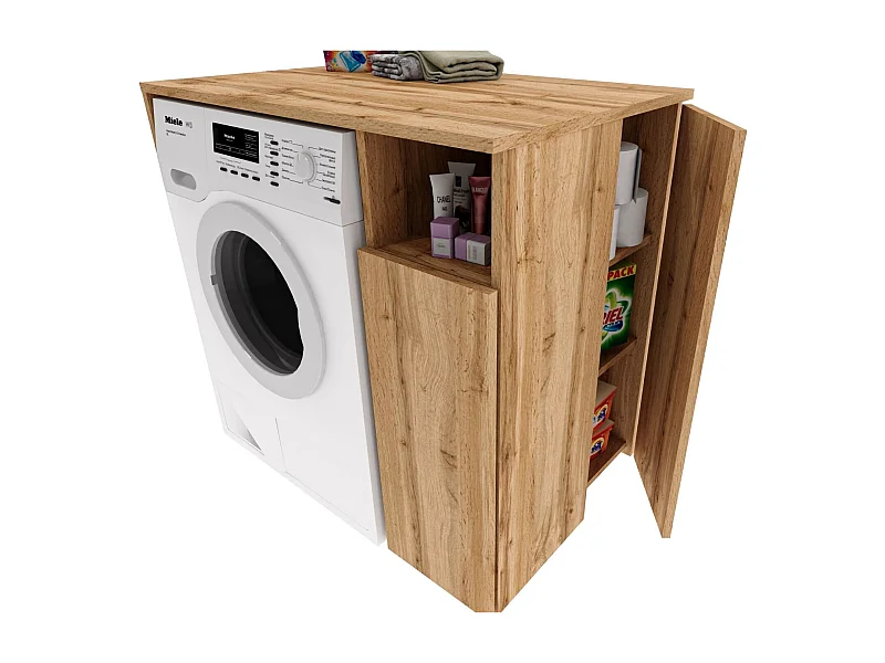 Meuble Surélevé pour Machine à Laver et Sèche-linge avec Étagères de Rangement