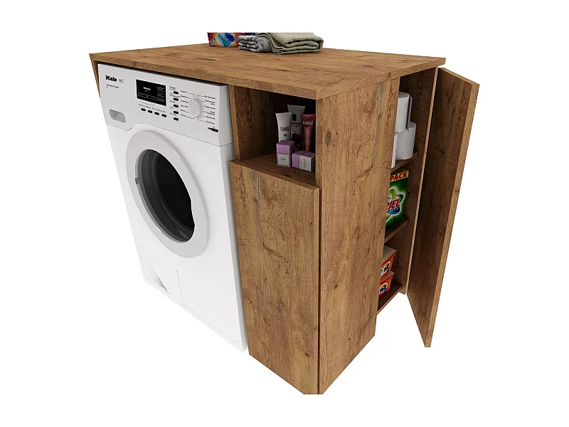 Meuble Surélevé pour Machine à Laver et Sèche-linge avec Étagères de Rangement