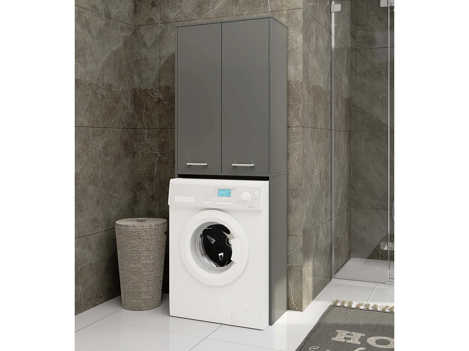 Meuble de rangement pour machine à laver, 2 portes, 64 x 30 x 190 cm