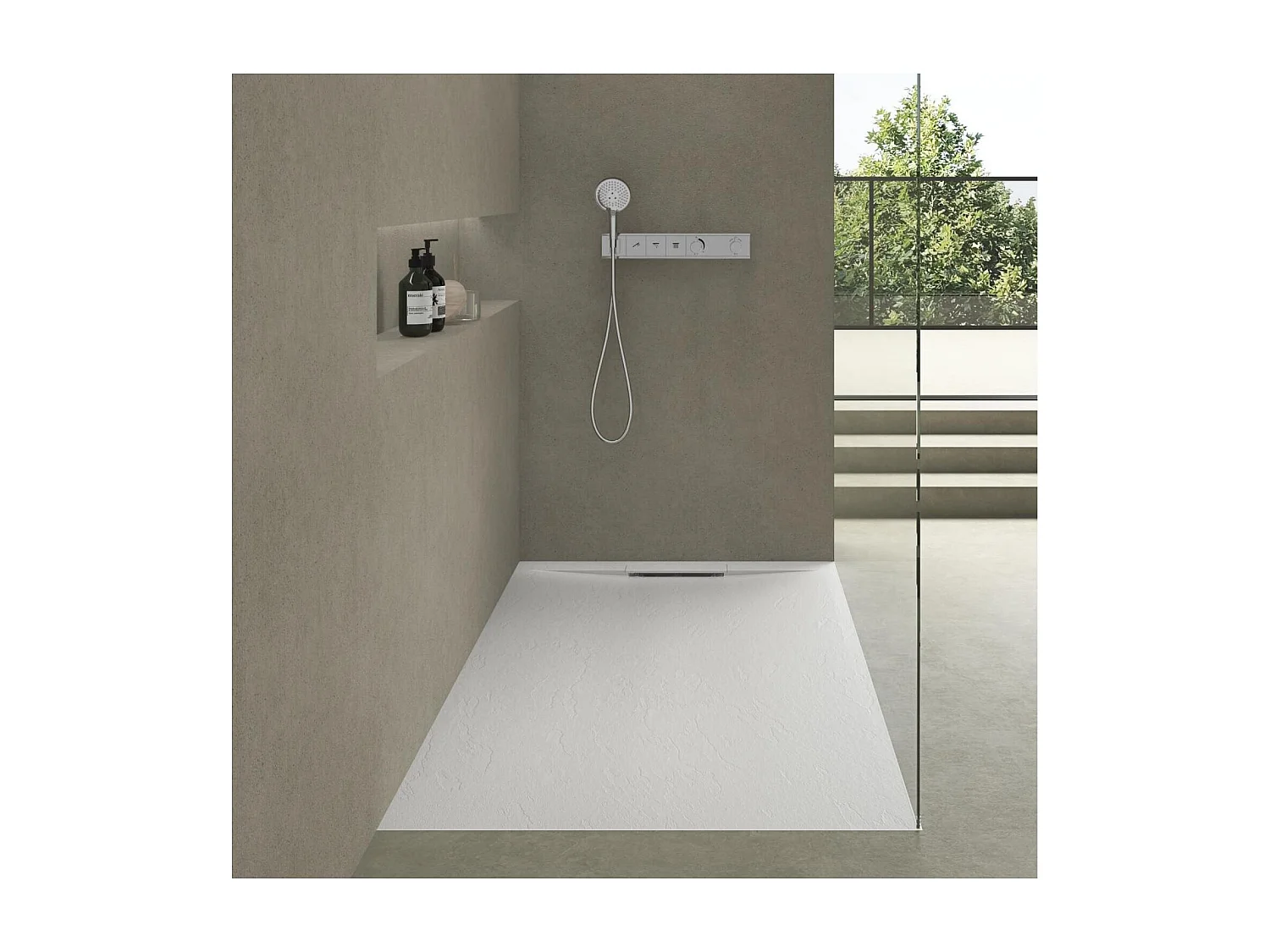 ONA extra vlakke witte douchebak met steenlook 140x90