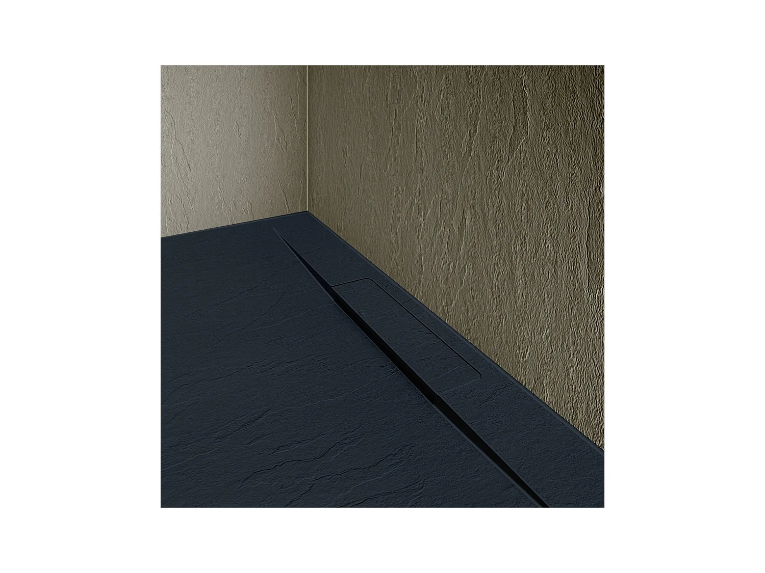 Receveur de douche aspect pierre extra-plat gris anthracite - Bonde incluse