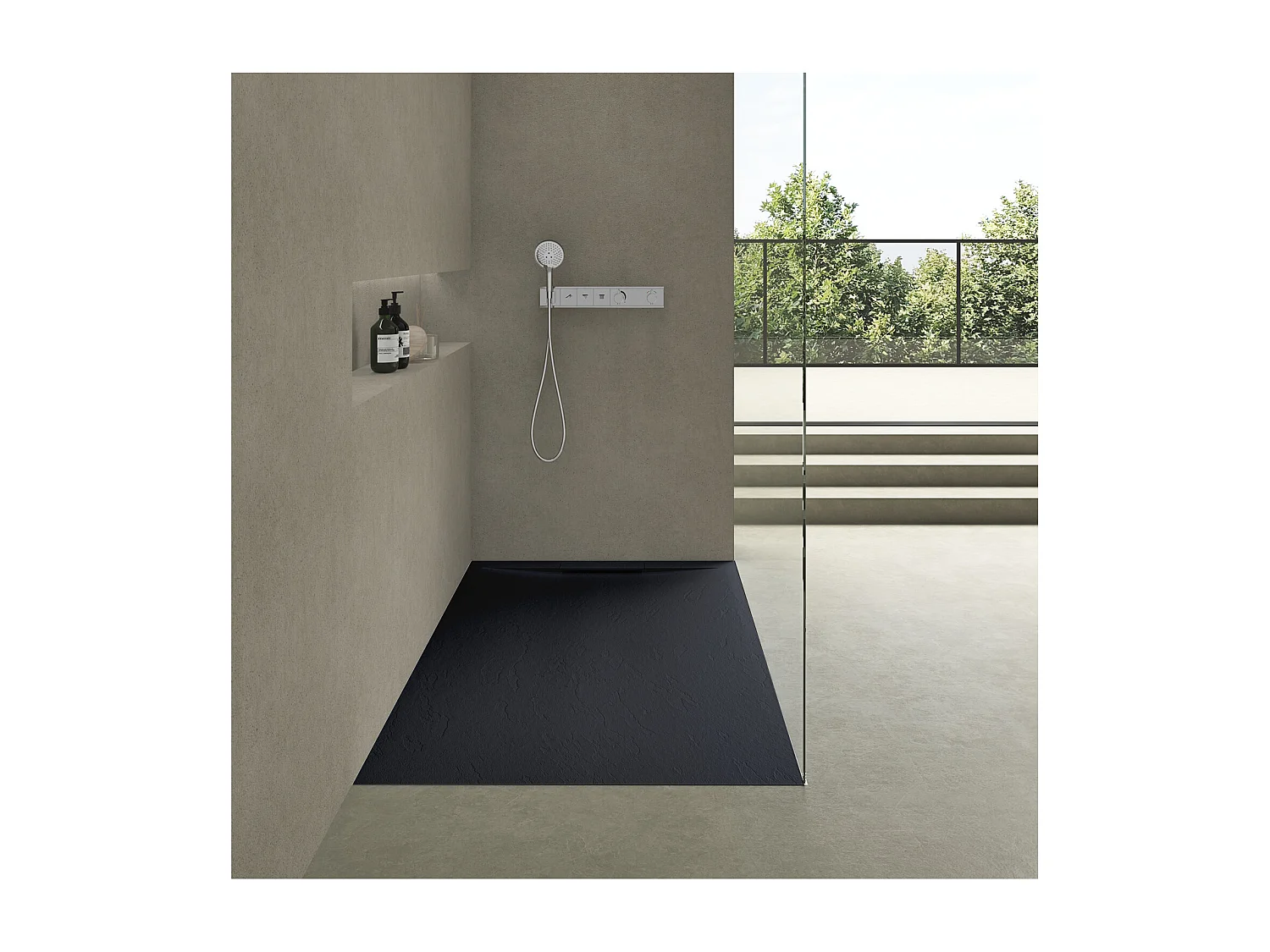 ONA extraflache Duschwanne in Schieferoptik 100x80cm 90x90