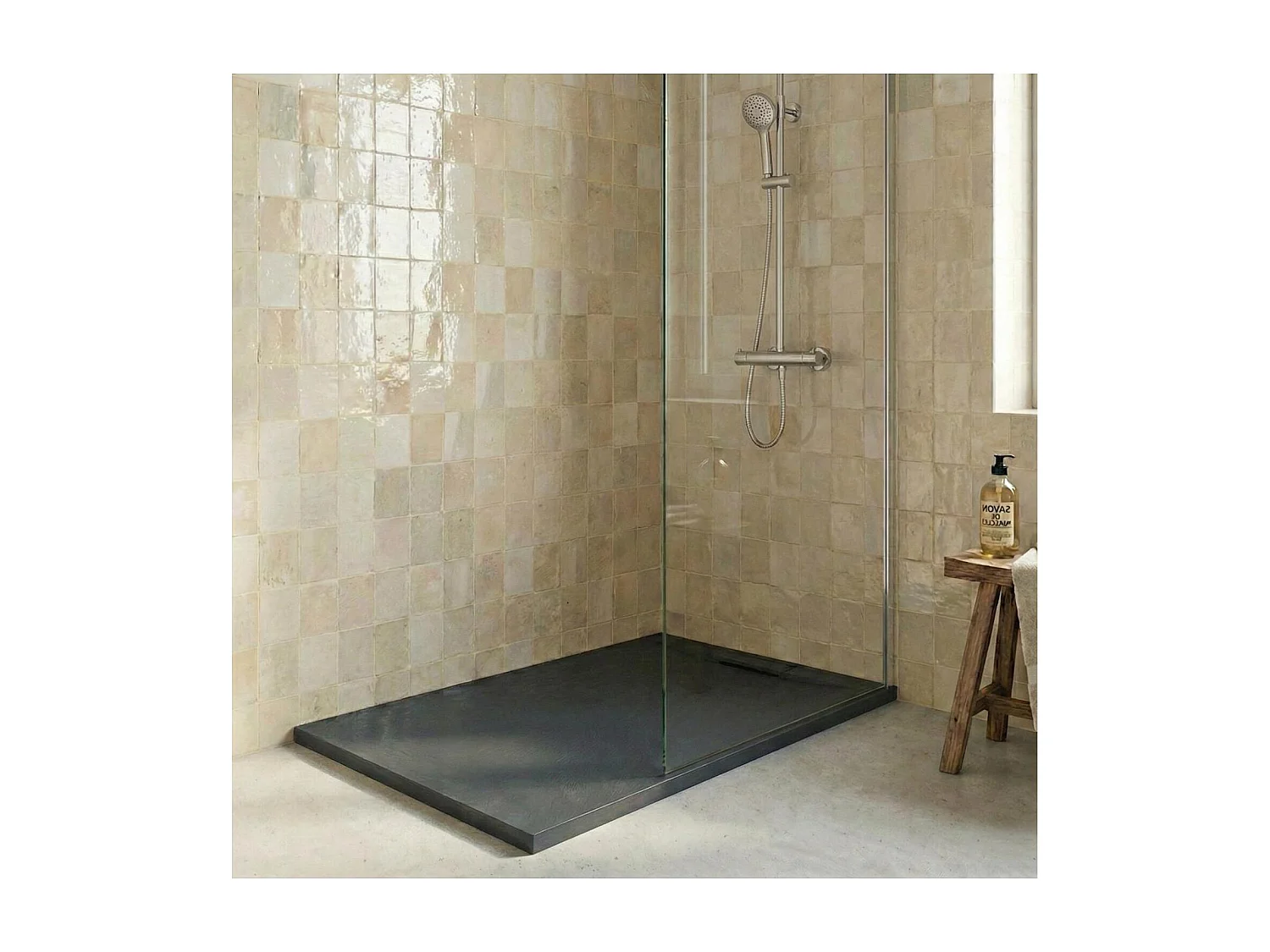 ONA extra vlakke douchebak in leisteenlook 90x90