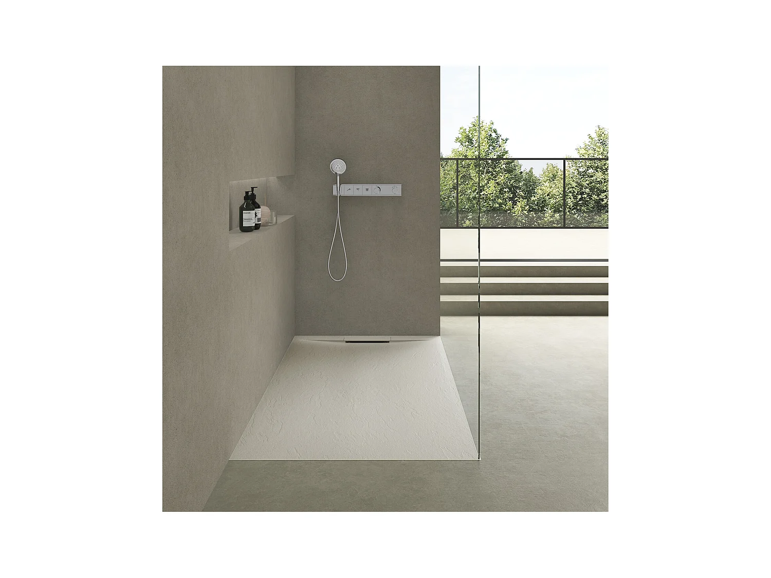 Receveur de douche aspect pierre extra-plat sable - Bonde incluse