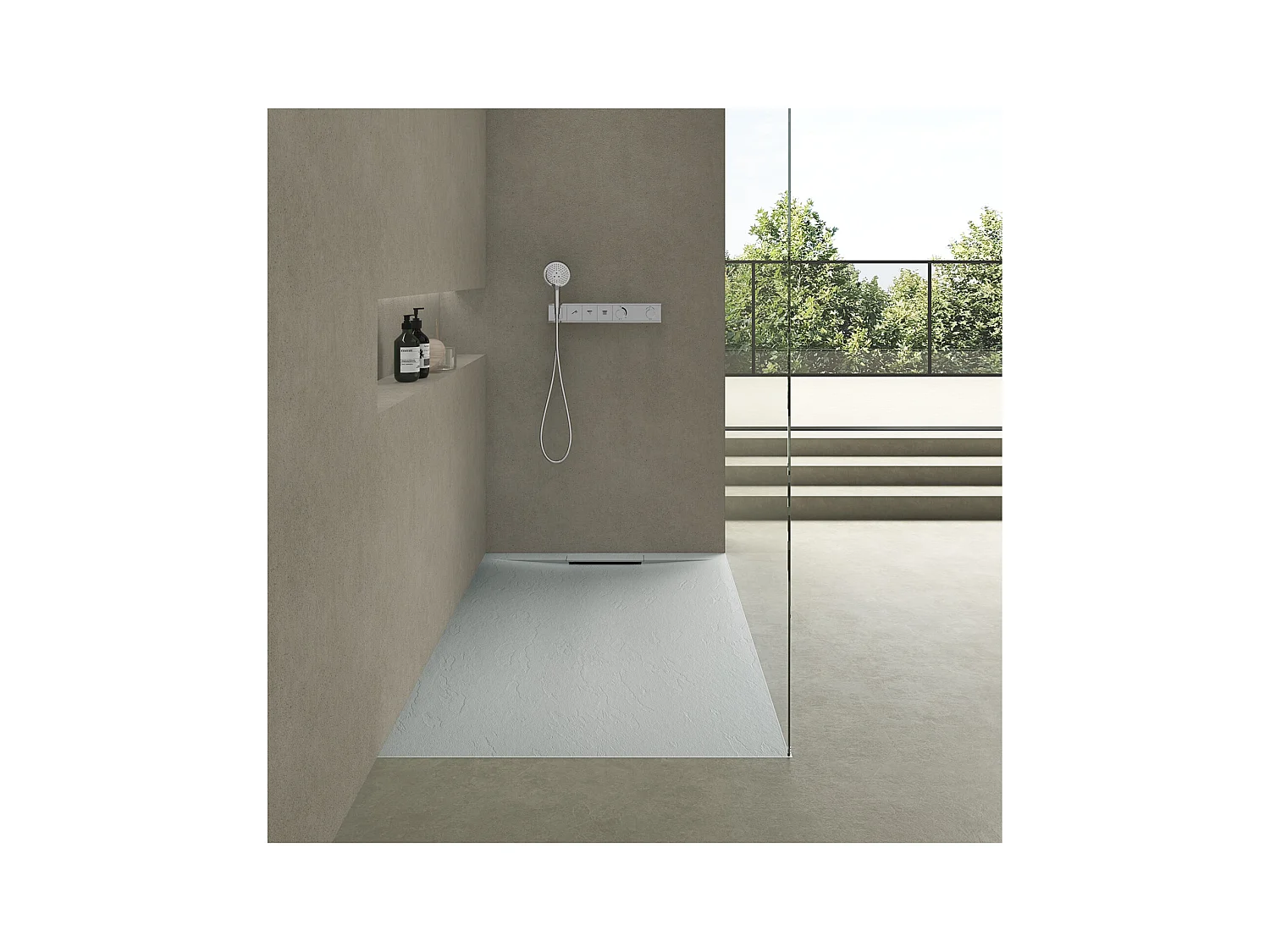 Receveur de douche aspect pierre extra-plat gris clair - Bonde incluse