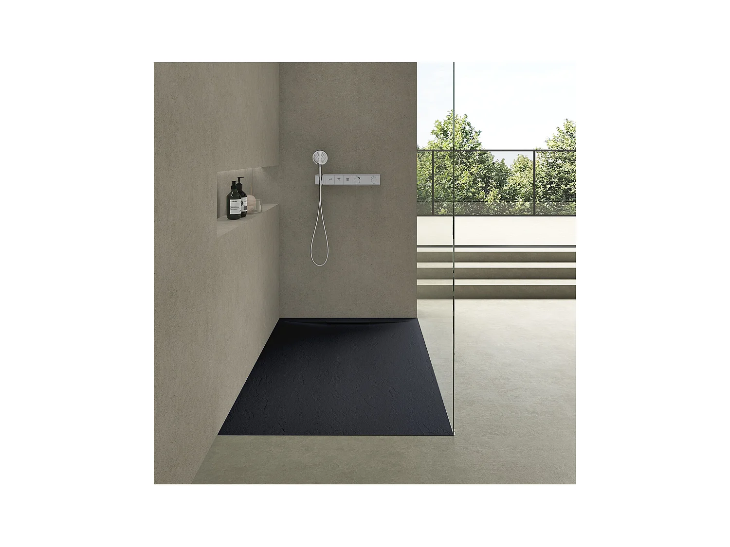 Receveur de douche aspect pierre extra-plat gris anthracite - Bonde incluse