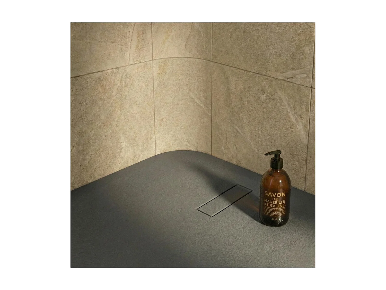 Extraflache Duschwanne in Anthrazitgrau mit Steinoptik – Abfluss inklusive 120x80