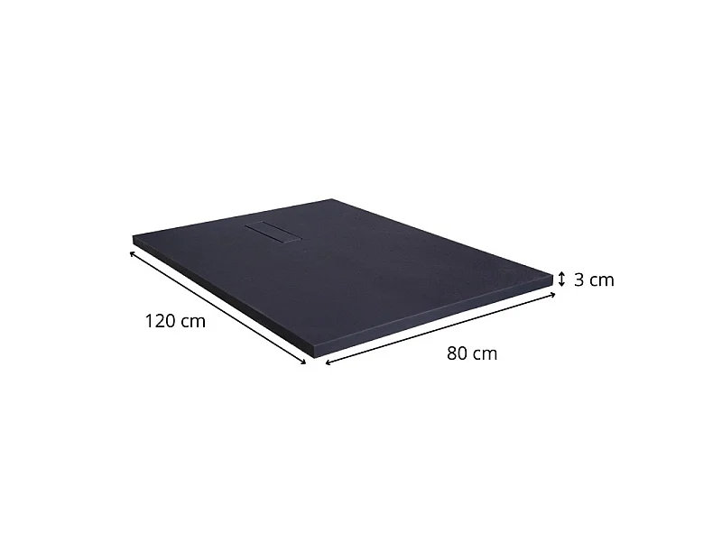 Extra vlakke douchebak in antracietgrijs met steenlook - Inclusief afvoer 120x80
