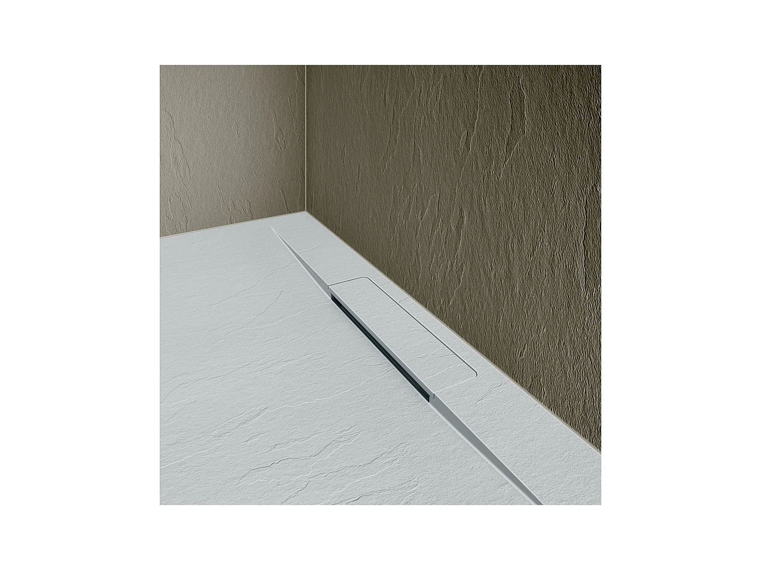 Receveur de douche aspect pierre extra-plat gris clair - Bonde incluse