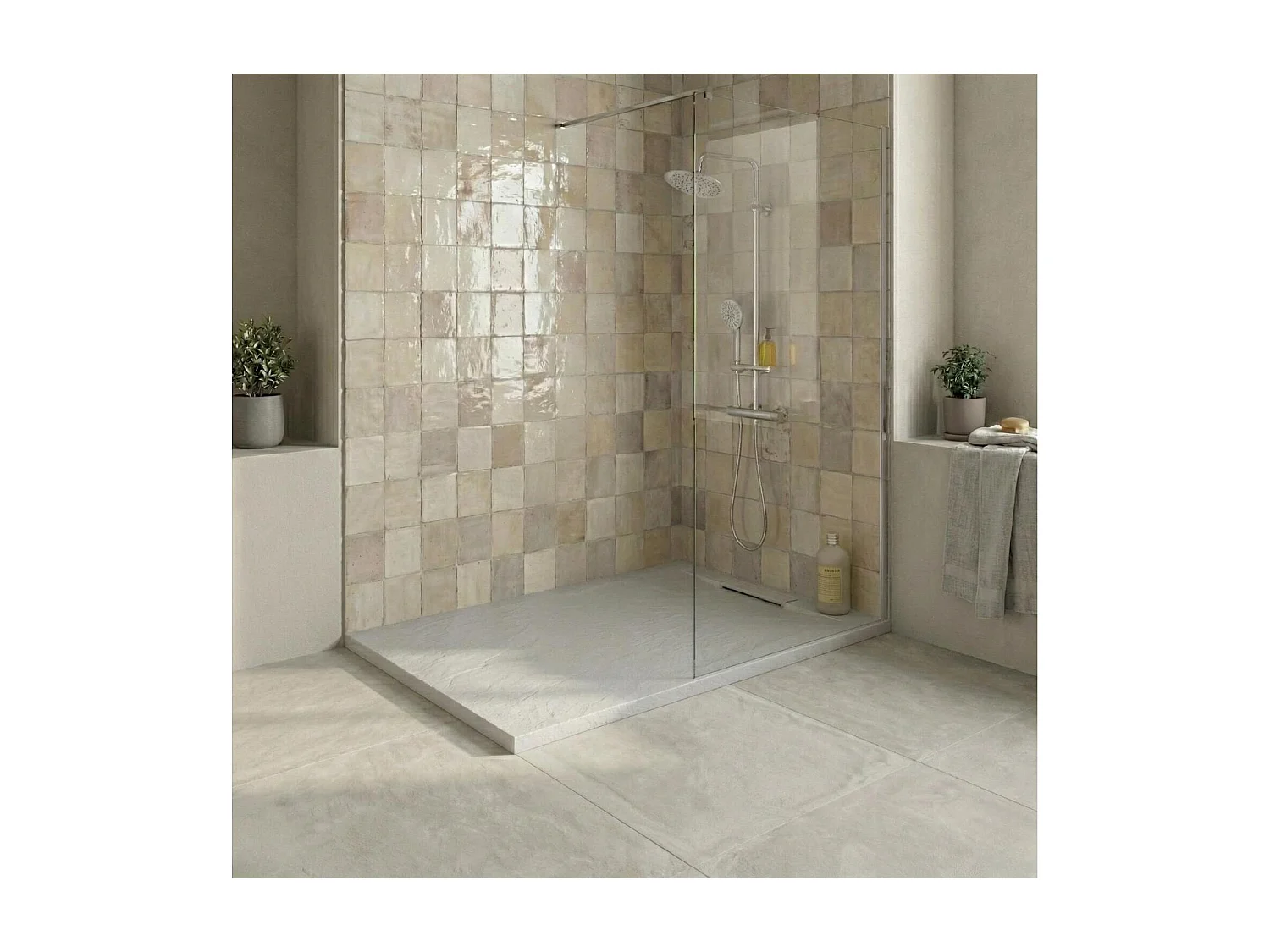 Base de duche extra plana ONA em tom cinza claro com efeito pedra 120x80