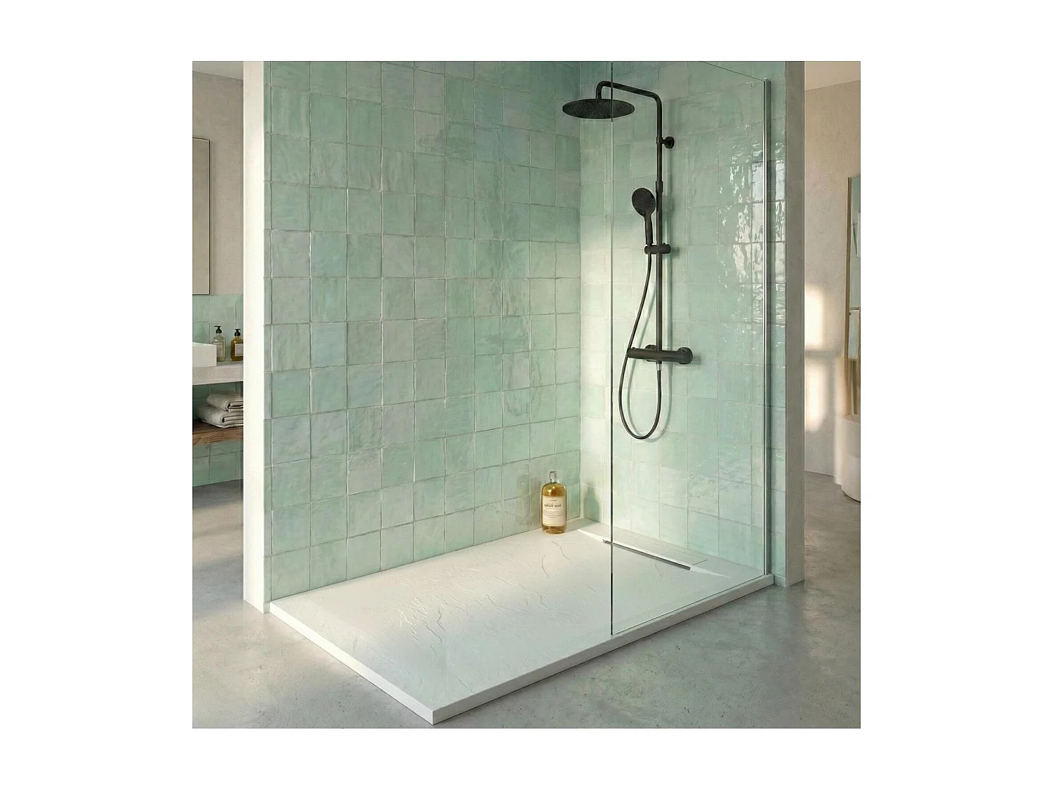 ONA extra vlakke witte douchebak met steenlook 90x90