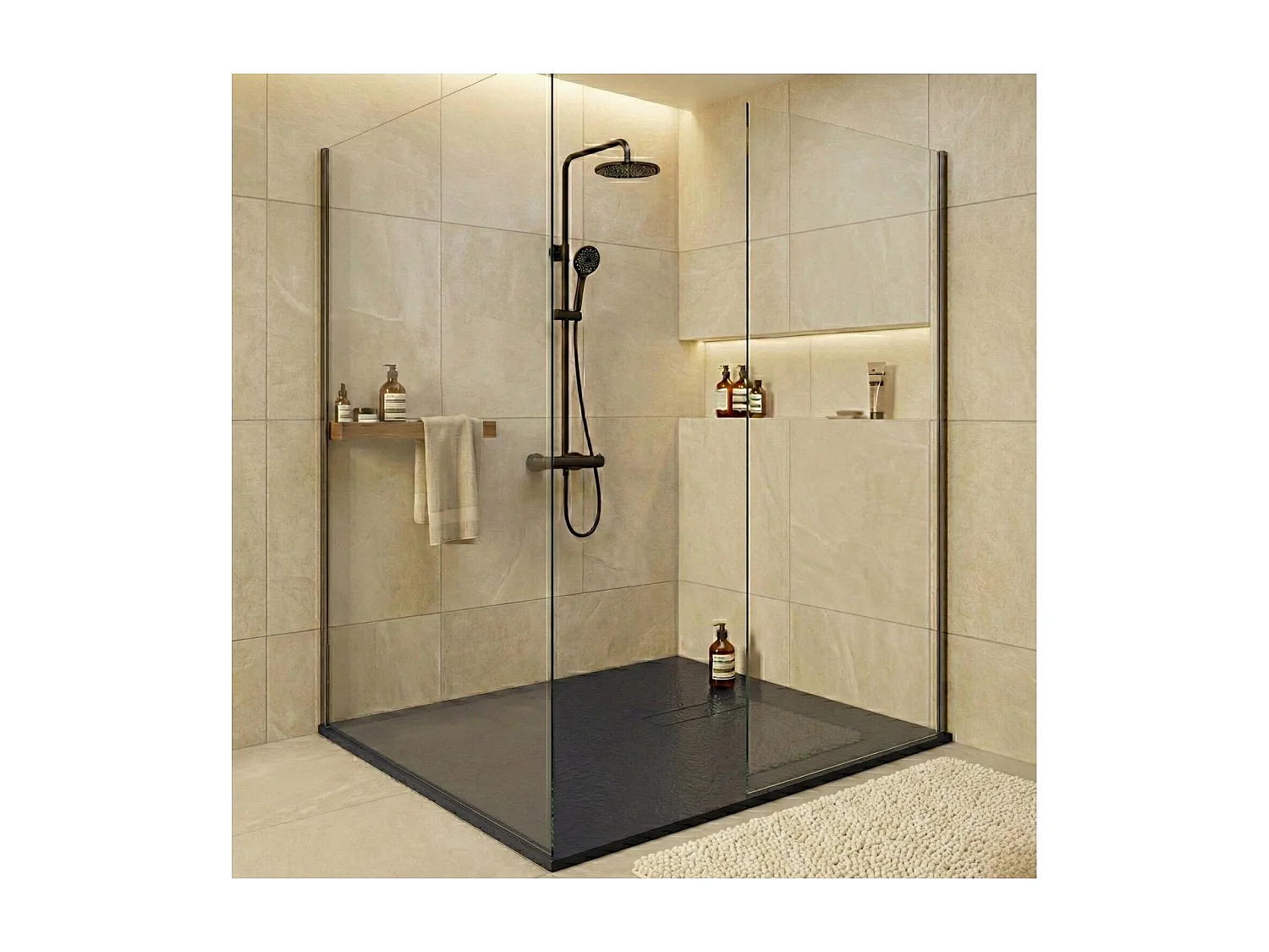 Extraflache Duschwanne in Anthrazitgrau mit Steinoptik – Abfluss inklusive 100x80