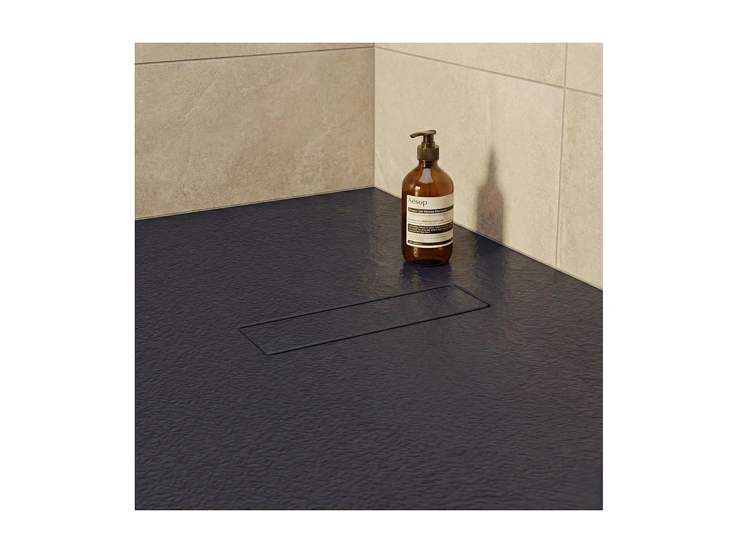 Extraflache Duschwanne in Anthrazitgrau mit Steinoptik – Abfluss inklusive 100x80