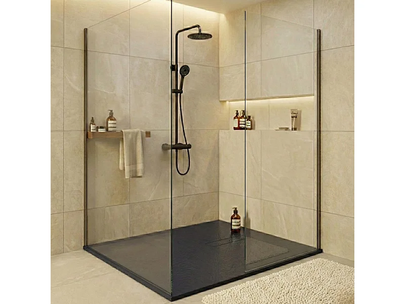 Piatto doccia extrapiatto effetto pietra grigio antracite - Piletta inclusa 100x80