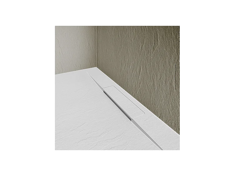 Receveur de douche aspect pierre extra-plat blanc - Bonde incluse
