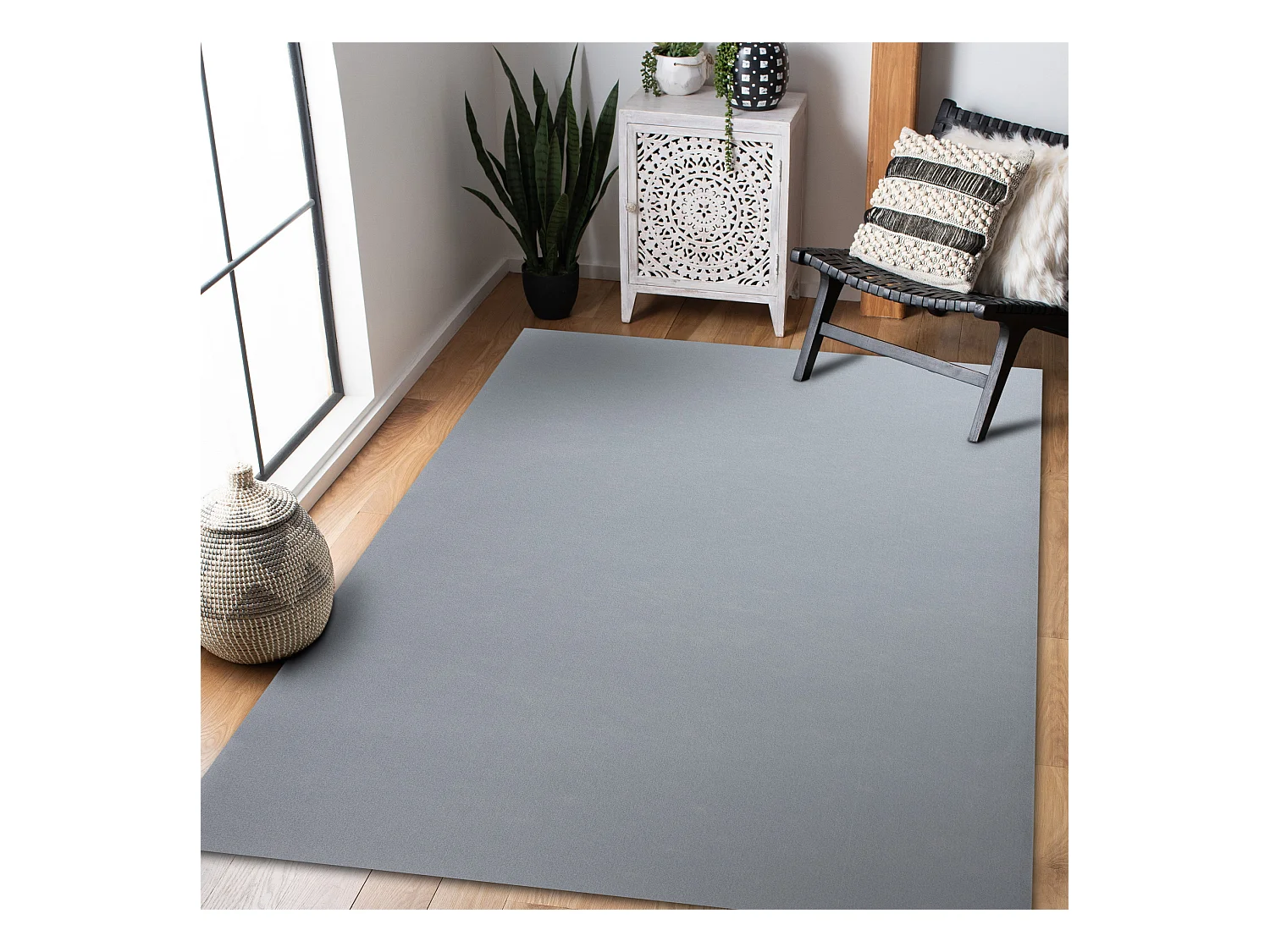 Alfombra con refuerzo de goma RUMBA un solo color gris 60x250 cm