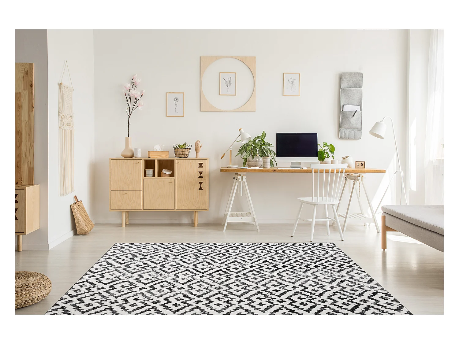 Modern tapijt MUNDO E0621 geometrisch outdoor beige / zwart 140x190 cm