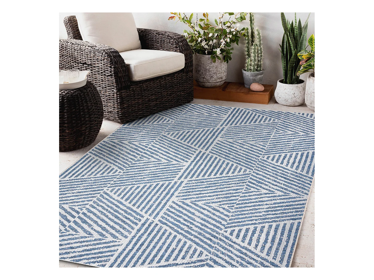 Tapis COLOR 47176360 SISAL lignes, triangles, zigzag beige / bleu 120x170 cm