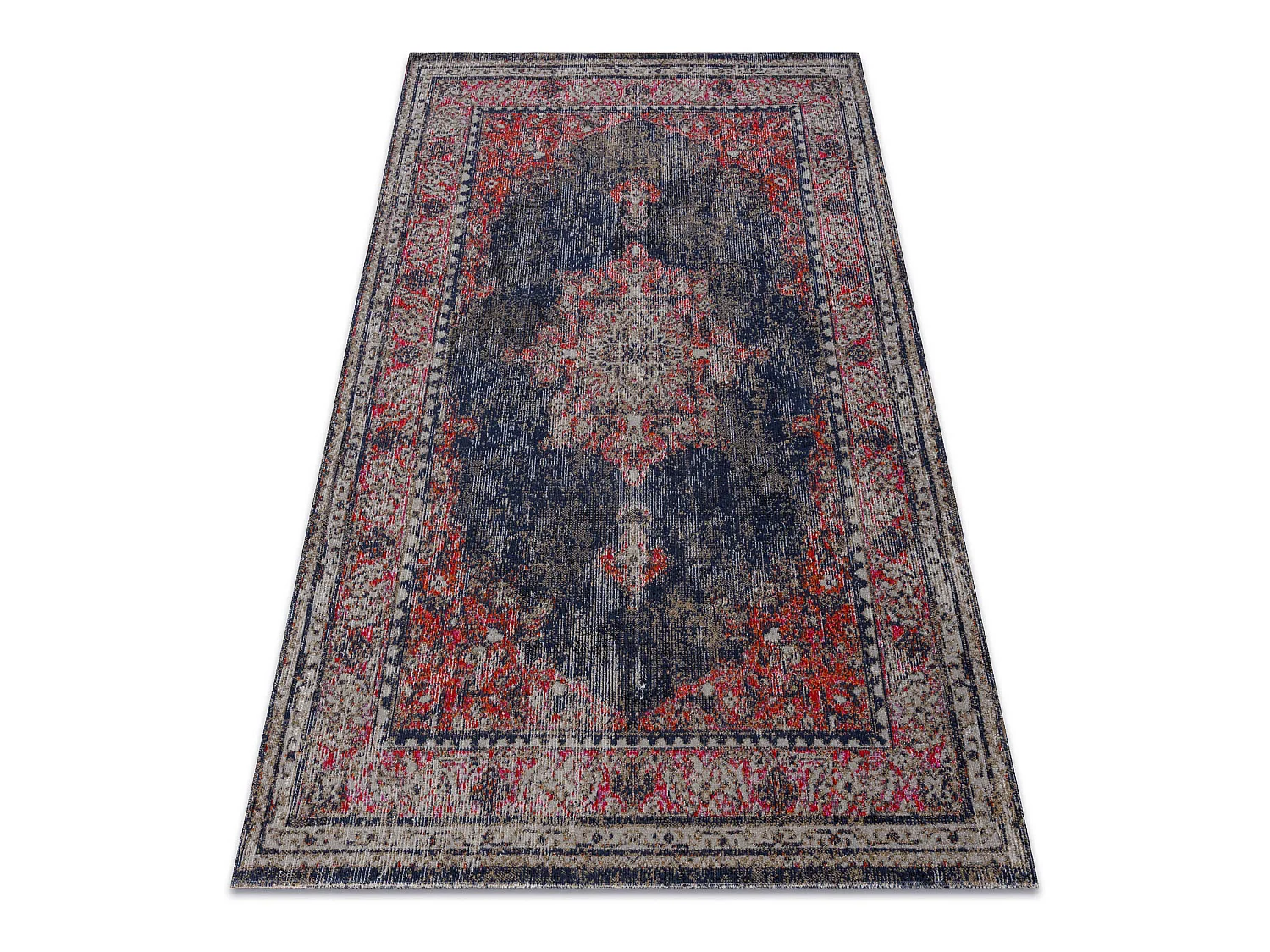 Tapis moderne MUNDO E0551 ornement, cadre vintage extérieur rouge / n 160x220 cm