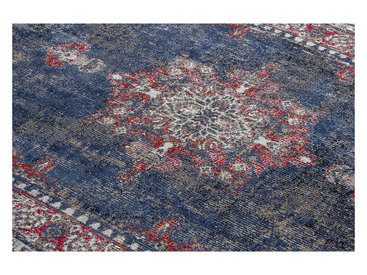 Tapis moderne MUNDO E0551 ornement, cadre vintage extérieur rouge / n 160x220 cm