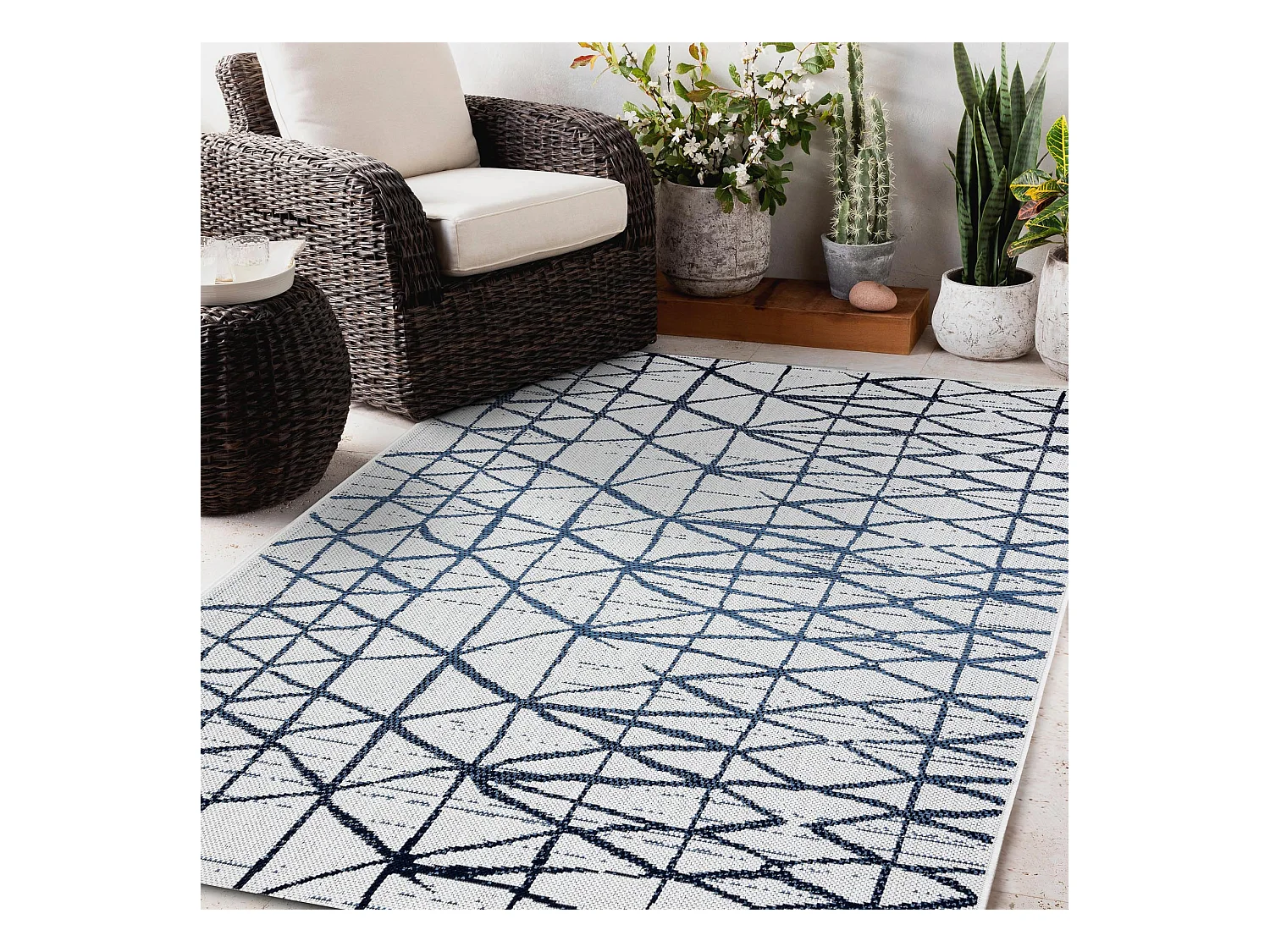 Tapijt Sisal SISAL COLOR 47278306 Lijnen, drieho beige / blauw 120x170 cm