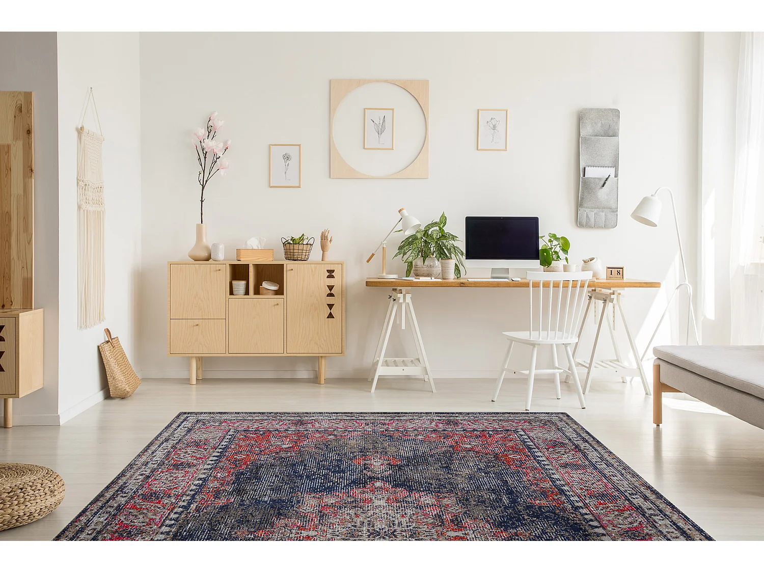 Modern tapijt MUNDO E0551 ornament, kader vintage outdoor rood / zwart 180x270 cm