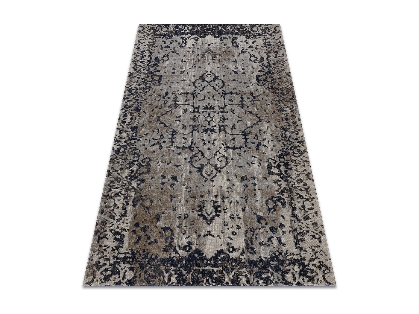 Tapis moderne MUNDO E0551 ornement, cadre vintage extérieur rouge / n