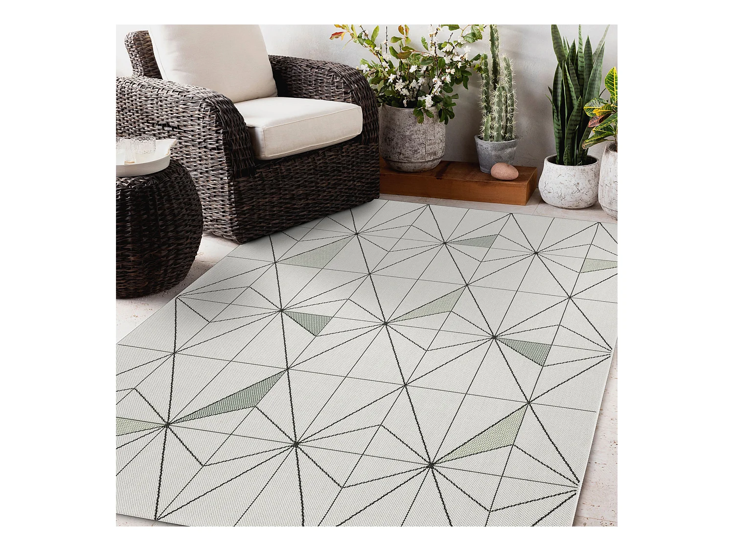 Tapis EN CORDE SIZAL COLOR 19447/062 Losanges Triangles Crème 200x290 cm