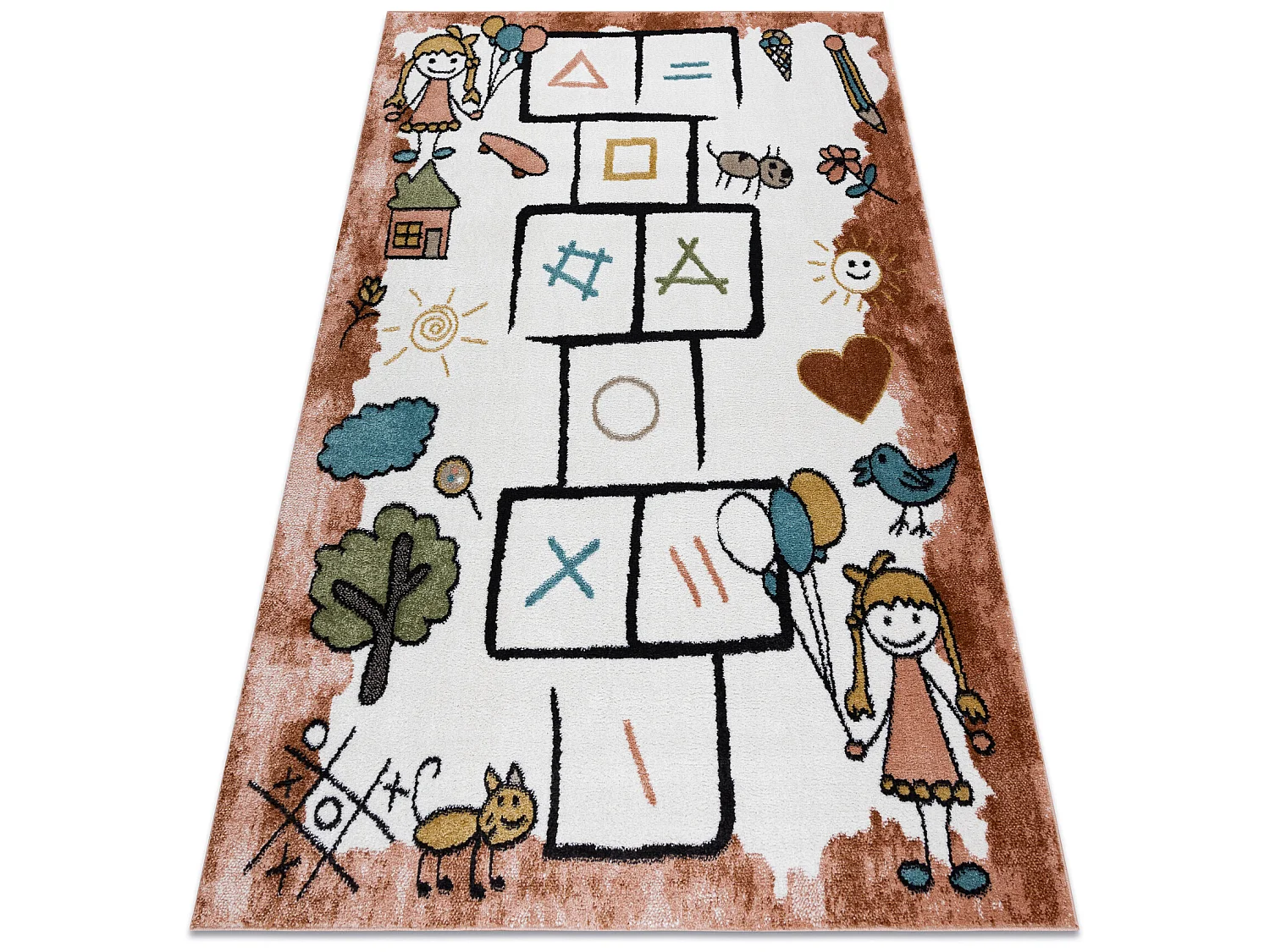 Tapis FUN Hop pour enfants, la marelle, animaux rose 200x290 cm
