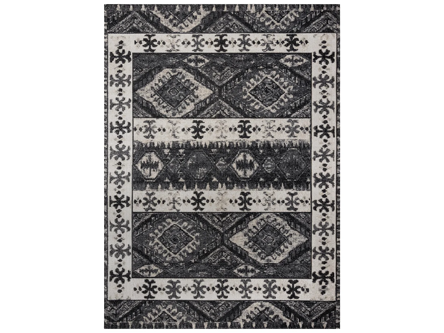 Modern tapijt MUNDO E0651 etnisch outdoor beige / zwart 140x190 cm