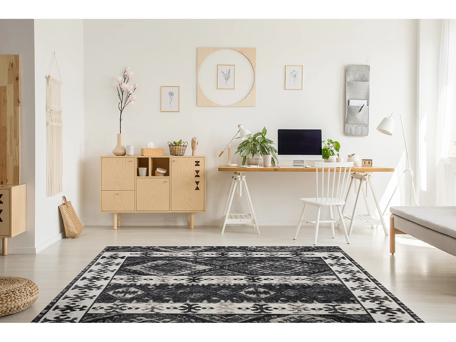 Modern tapijt MUNDO E0651 etnisch outdoor beige / zwart 140x190 cm