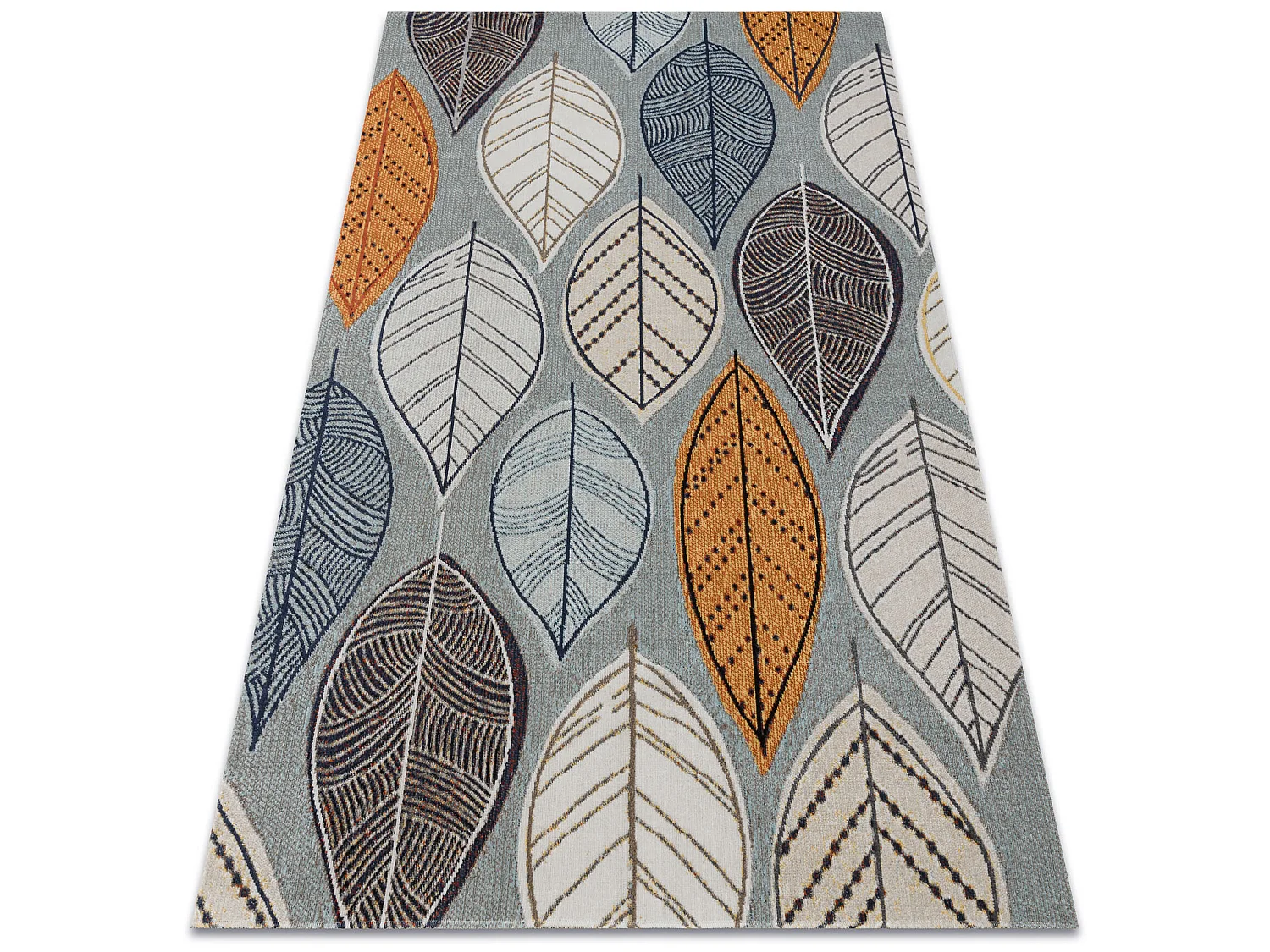 Tapis moderne MUNDO E0641 feuilles extérieur bleu / beige 140x190 cm