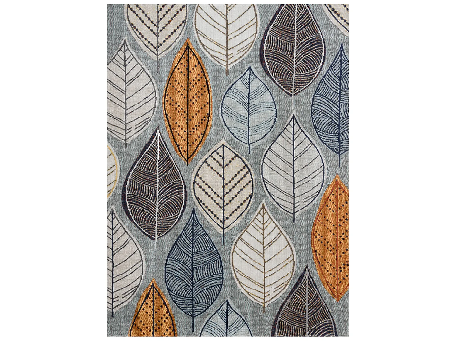 Tapis moderne MUNDO E0641 feuilles extérieur bleu / beige 140x190 cm