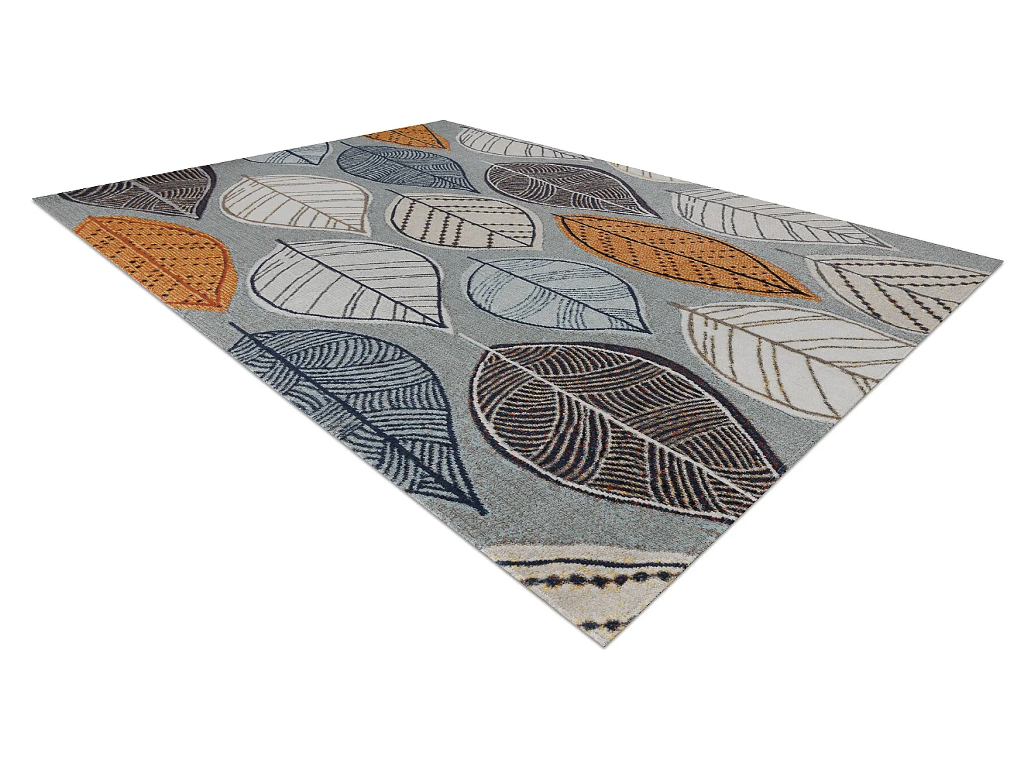 Tapis moderne MUNDO E0641 feuilles extérieur bleu / beige 140x190 cm