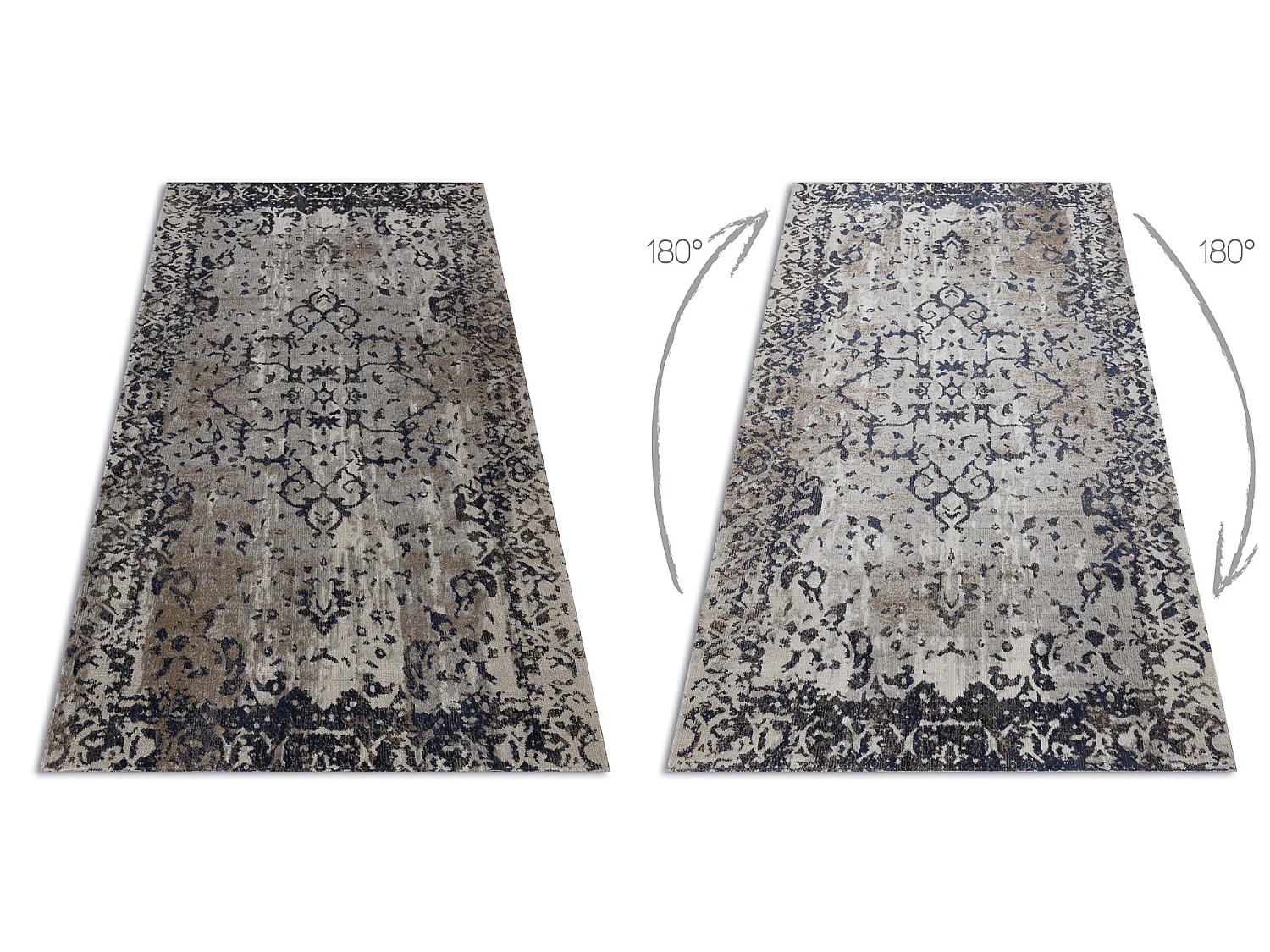 Modern tapijt MUNDO E0681 ornament, kader vintage outdoor beige / zwar 140x190 cm