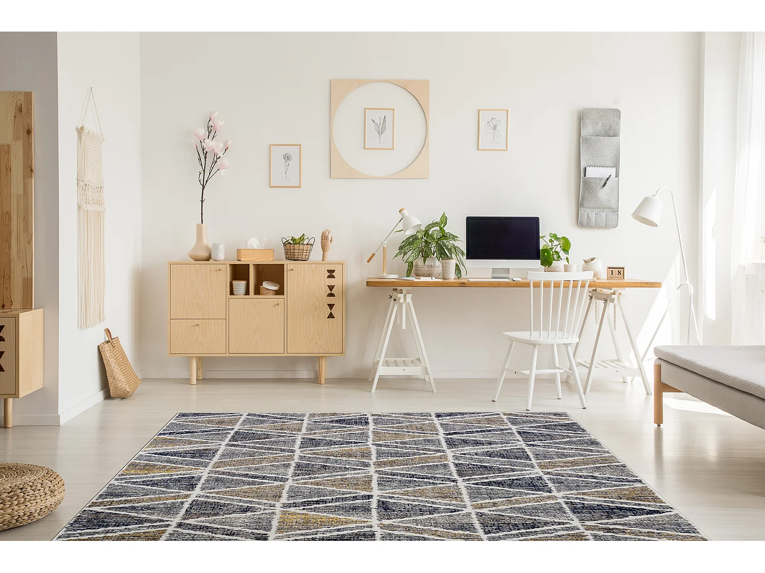 Tappeto moderno MUNDO D7891 diamanti, triangoli 3D da esterno grigio / 180x270 cm