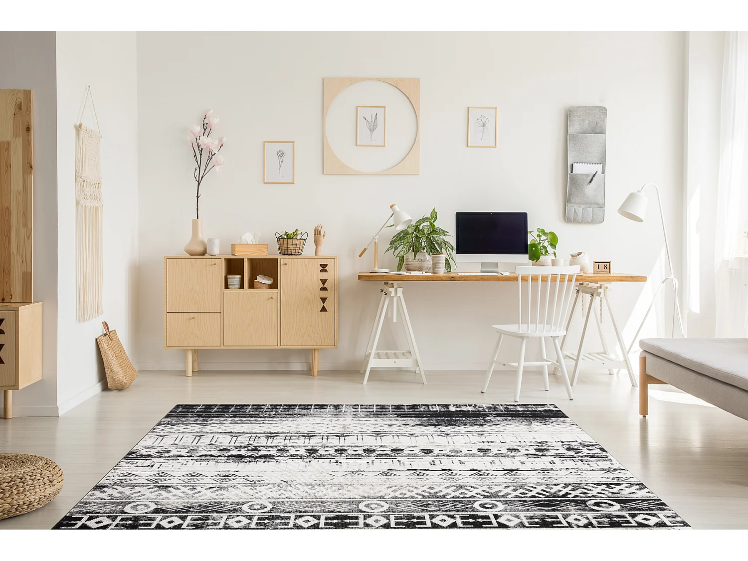 Modern tapijt MUNDO E0592 etnisch outdoor beige / zwart 120x170 cm