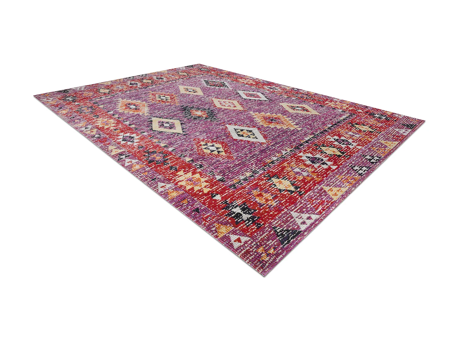 Tapis moderne MUNDO D7701 diamants boho extérieur rose / beige 80x250 cm
