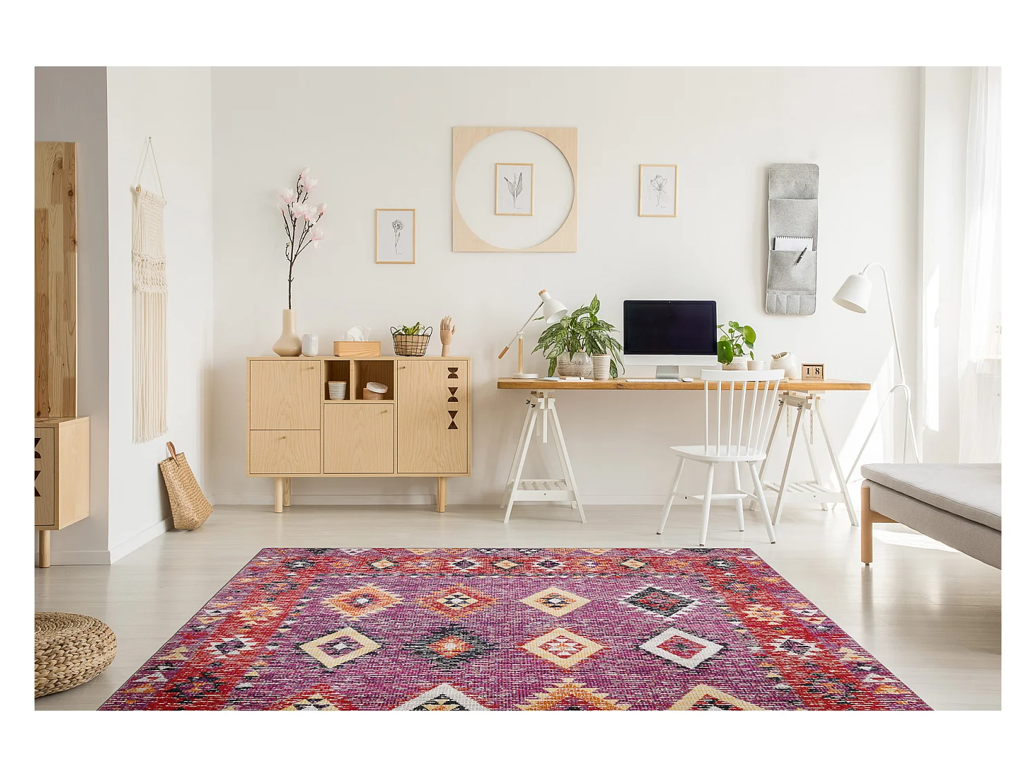 Tapis moderne MUNDO D7701 diamants boho extérieur rose / beige 80x250 cm