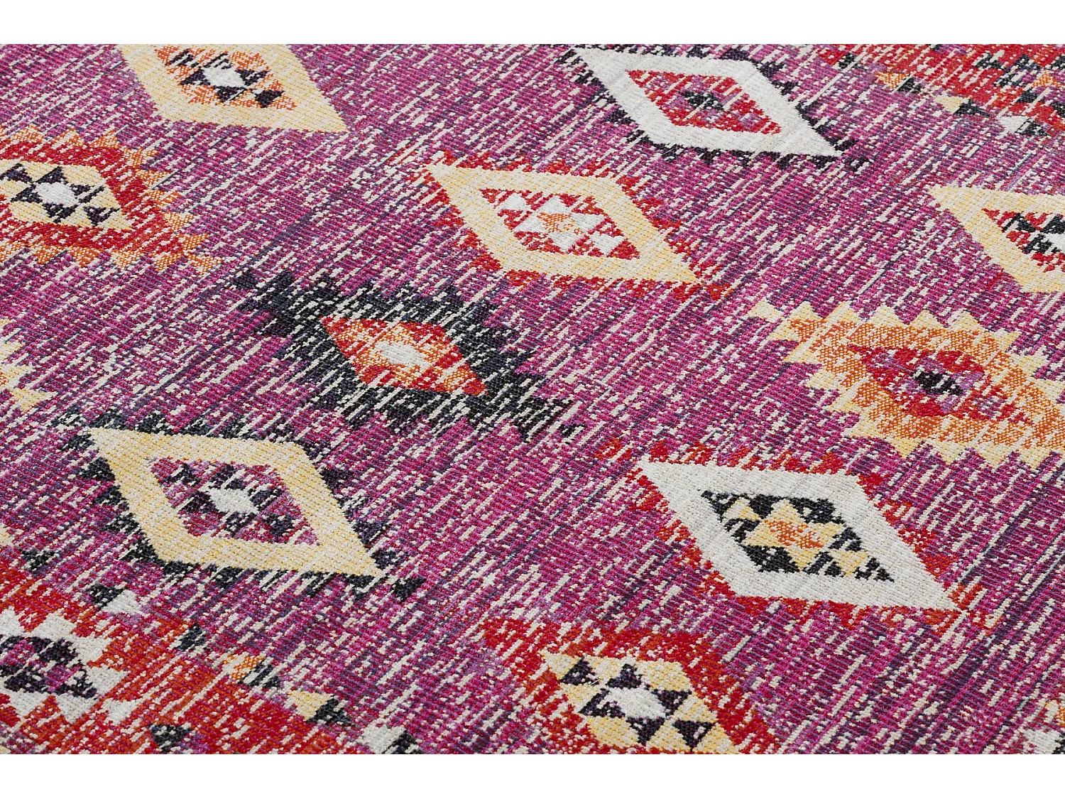 Modern Teppich MUNDO D7701 Diamanten boho Outdoor rosa / beige 80x250 cm