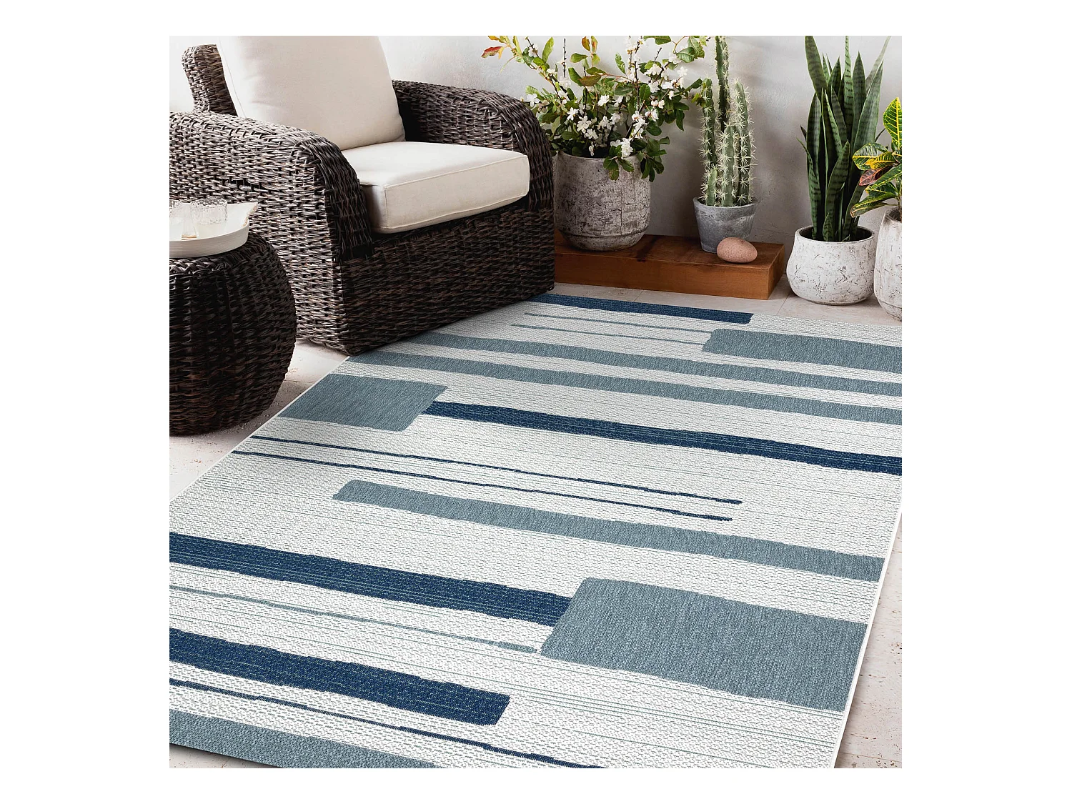 Tapis COLOR 19676369 SISAL lignes beige / bleu 120x170 cm