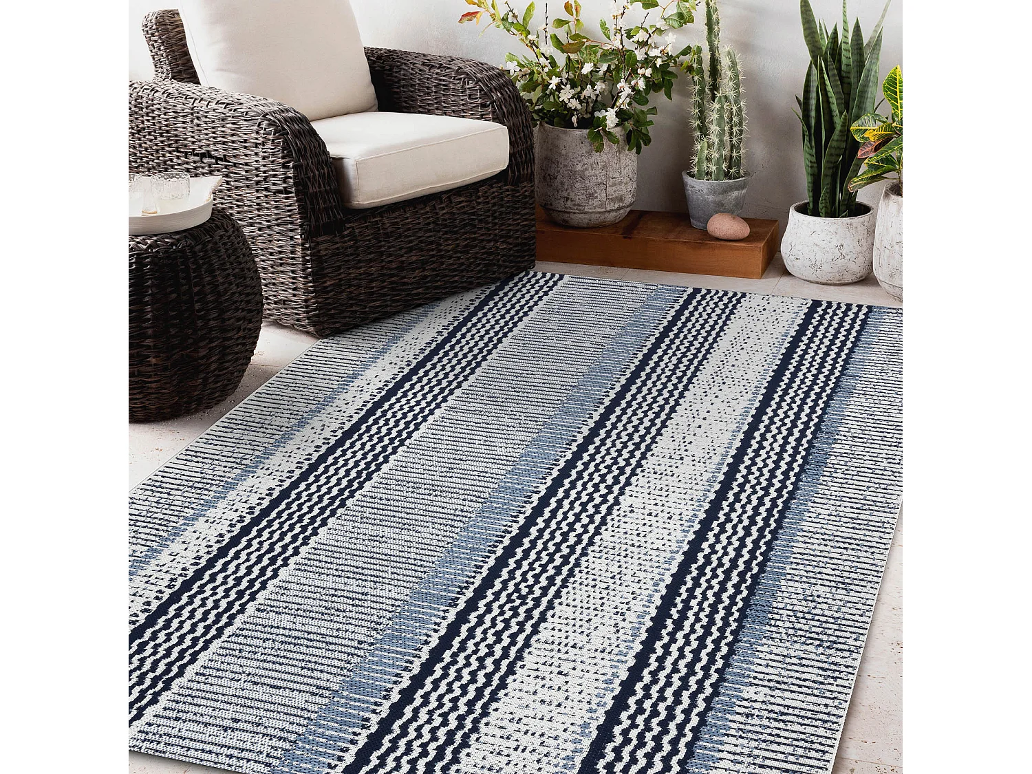 Tappeto DI SPAGO SIZAL COLOR 47276/396 Striscie Bianco 160x230 cm