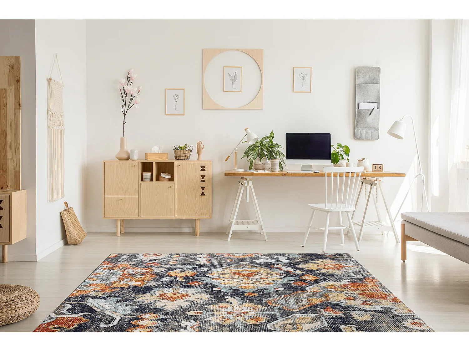 Modern Teppich MUNDO E0671 orientalisch vintage Outdoor schwarz / gelb 80x250 cm