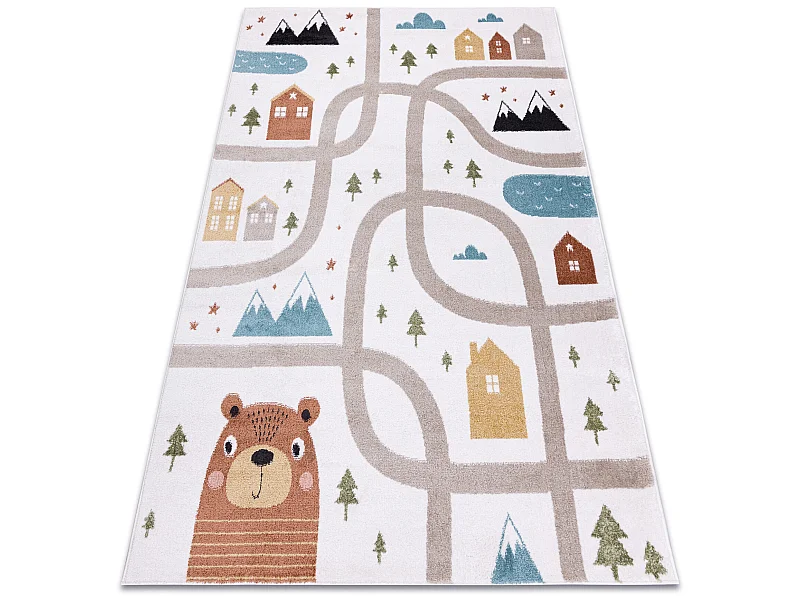 Tappeto FUN Polar per bambini strade, boschi, crema 200x290 cm