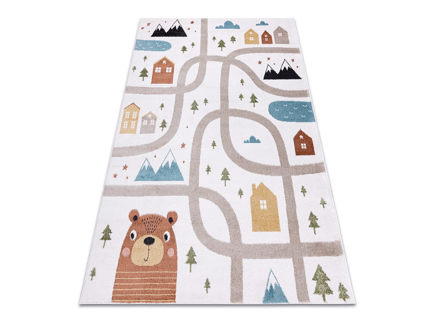 Tappeto FUN Polar per bambini strade, boschi, crema 200x290 cm