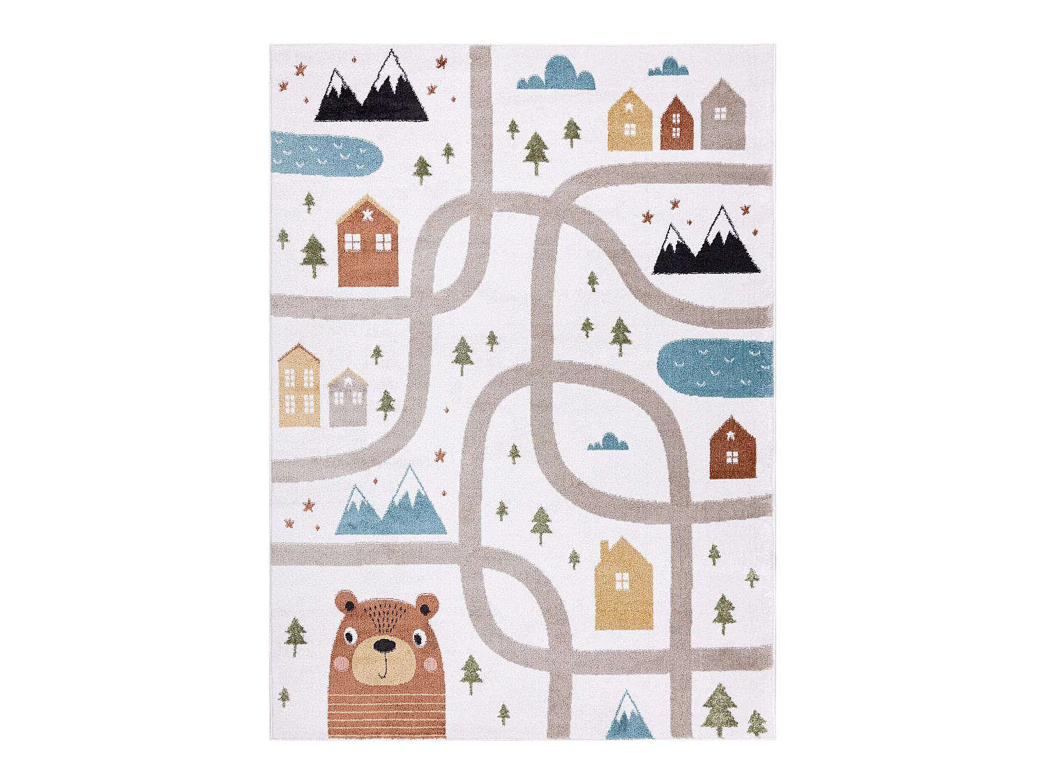 Tappeto FUN Polar per bambini strade, boschi, crema 200x290 cm