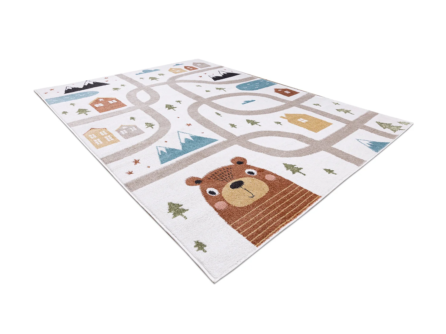 Tappeto FUN Polar per bambini strade, boschi, crema 200x290 cm
